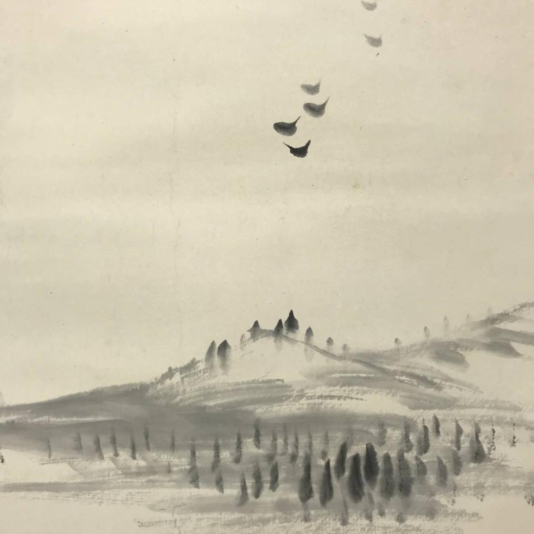 【真作】田能村直入/湖舟画賛席上画/山水図/掛軸/名家伝来/AC-451