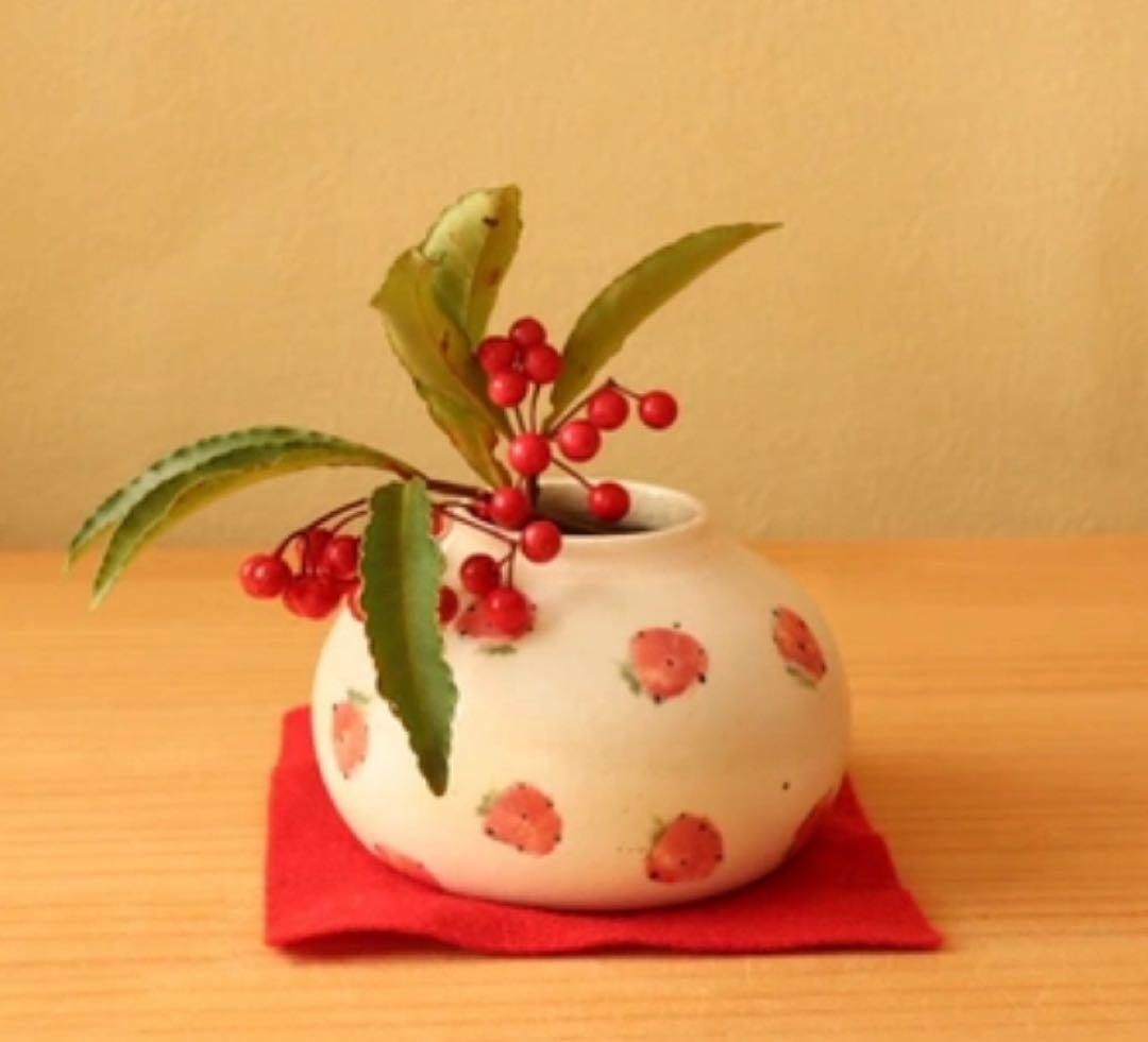 新品【やまぐちあさこ】粉引きイチゴうさぎの鏡餅(大)