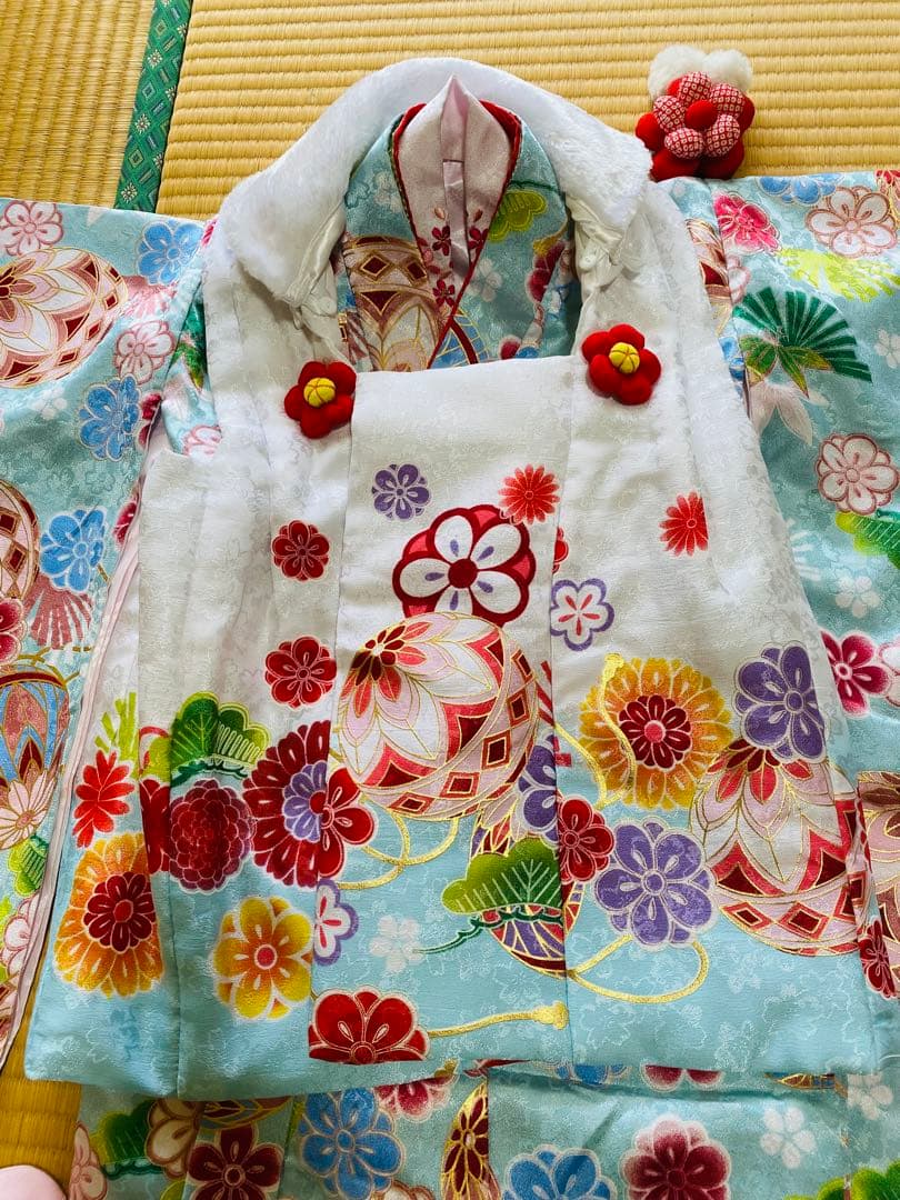 七五三　3歳　女の子セット　水色　手毬模様　 8点セット　美品　お雛様　祝い事