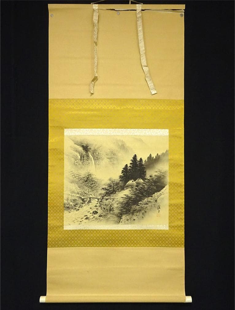 掛軸 小林渓月『水墨山水図』絹本 肉筆 共箱付 掛け軸 a11306 - メルカリ