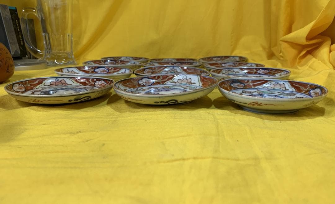 蔵出し!! 古伊万里 錦手 色絵小皿 松竹梅模様 江戸期? 12客 現状品