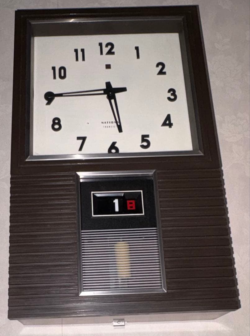 ナショナル松下電工 壁掛け レトロ振り子時計 時報＆カレンダー機能