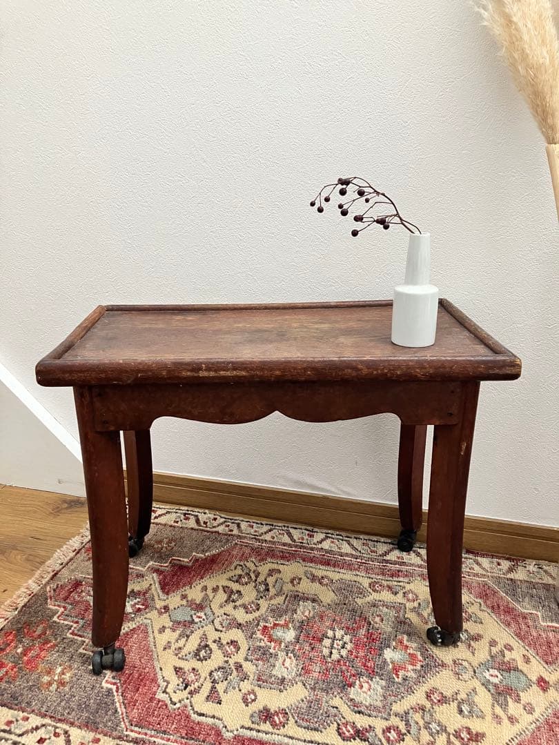 アンティークサイドテーブル 花台 ベッドサイドテーブル　小　キャスター付　古道具