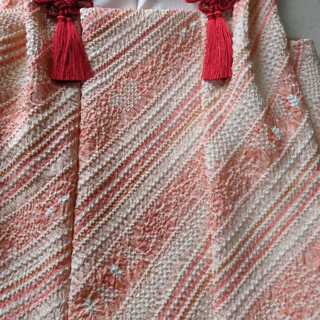 七五三３歳正絹総絞り手縫いの被布サーモンオレンジ（中綿無し）