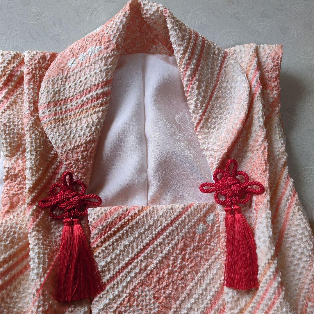 七五三３歳正絹総絞り手縫いの被布サーモンオレンジ（中綿無し）