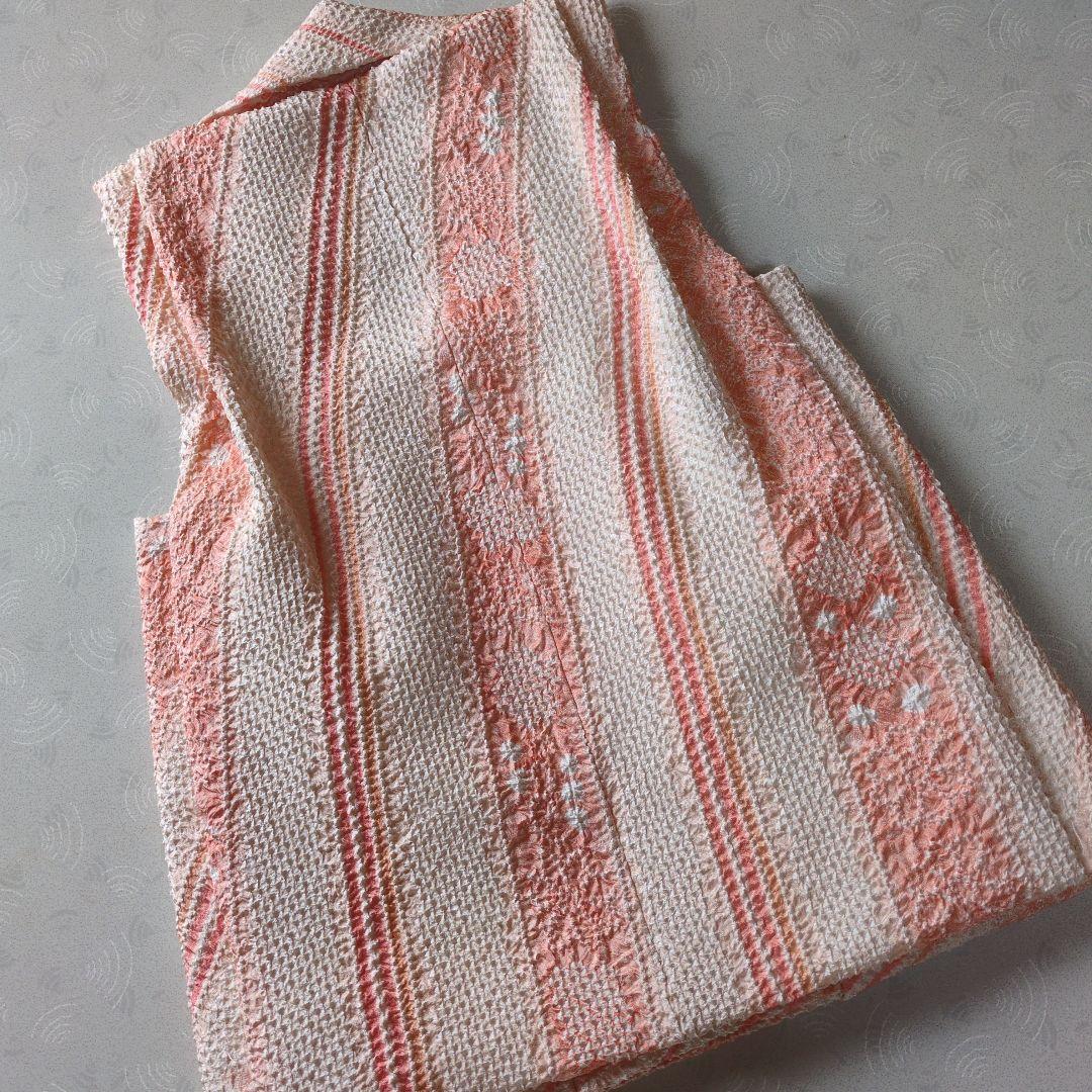 七五三３歳正絹総絞り手縫いの被布サーモンオレンジ（中綿無し）