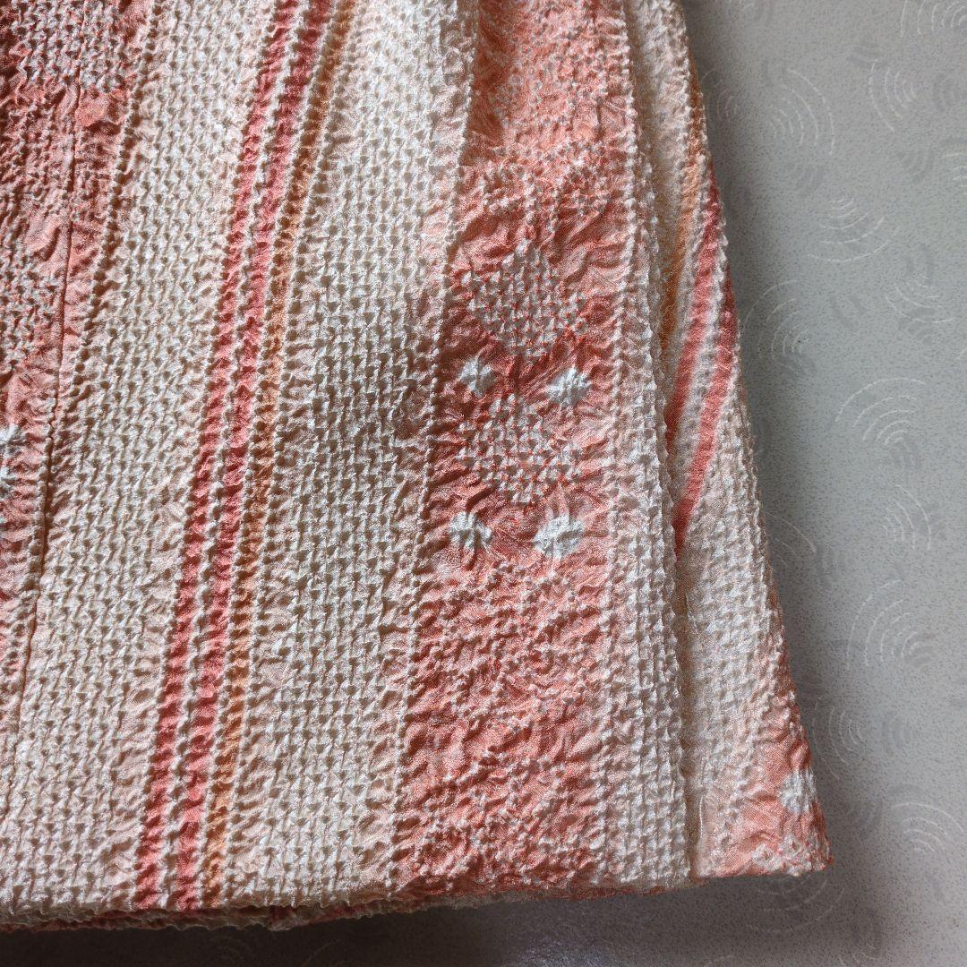 七五三３歳正絹総絞り手縫いの被布サーモンオレンジ（中綿無し）