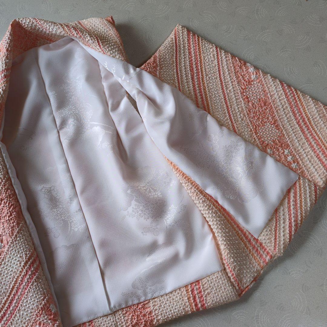 七五三３歳正絹総絞り手縫いの被布サーモンオレンジ（中綿無し）