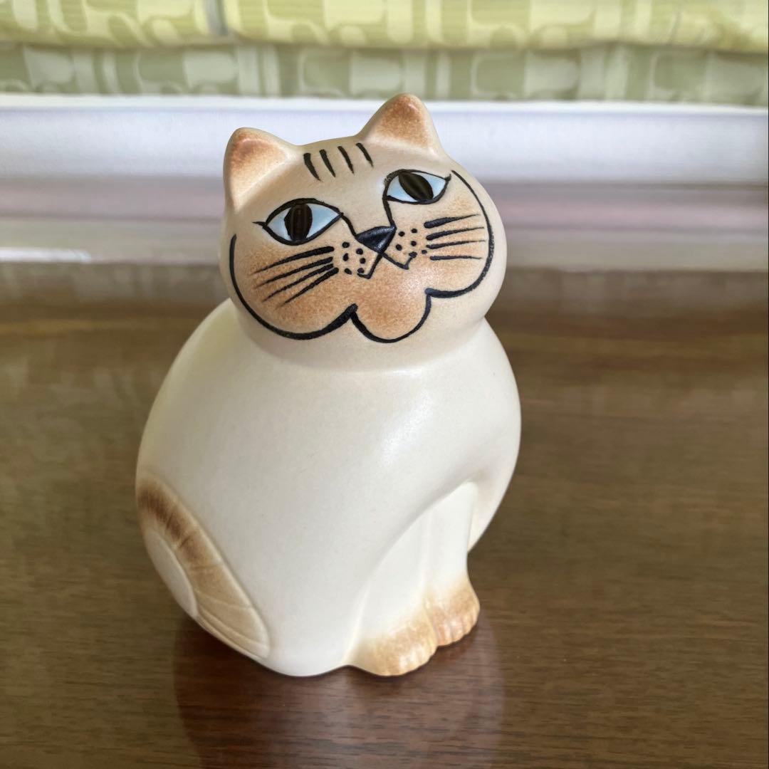 リサラーソン 置物　猫　キャット　ミア　ホワイトブラウン　セミミディアム