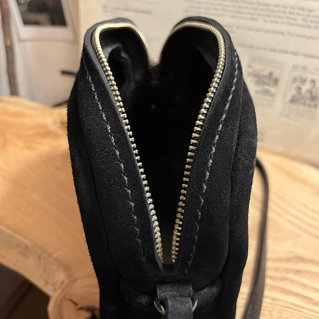 冬コーデポシェット 黒 本革 スエード kudu革 大人雰囲気 一点物 #215