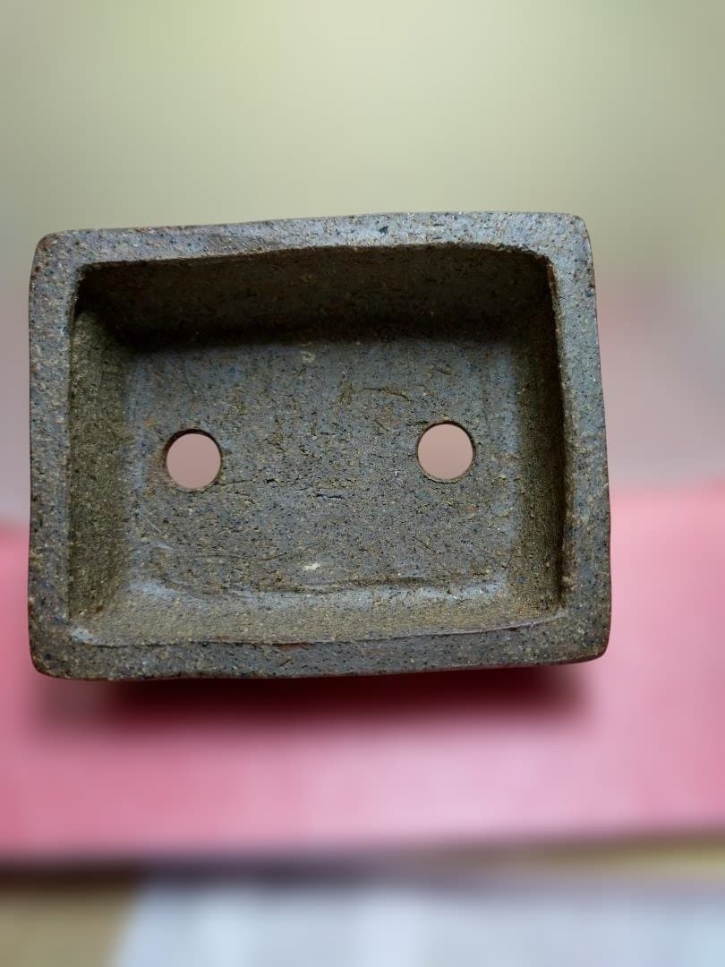 陶器製長方形プランター 青緑色と赤色の模様