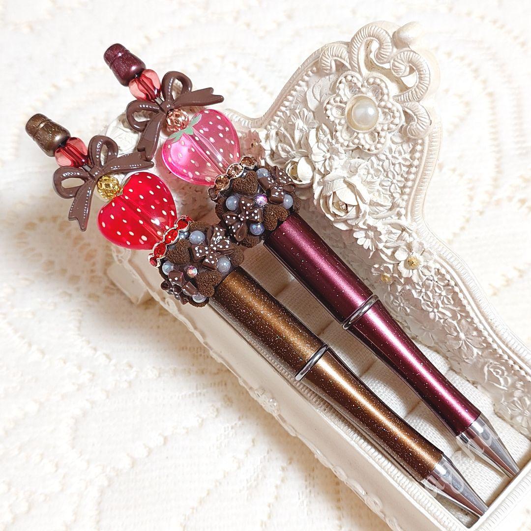 sale‼️N4217 カスタムボールペン ２点セット いちごビーズ リボン