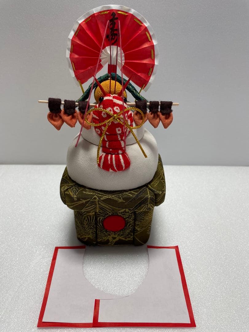 ハンドメイド　木目込み人形　鏡餅　緑系唐松模様の三宝