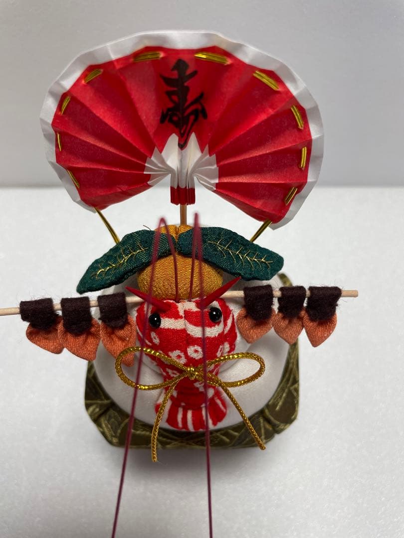 ハンドメイド　木目込み人形　鏡餅　緑系唐松模様の三宝