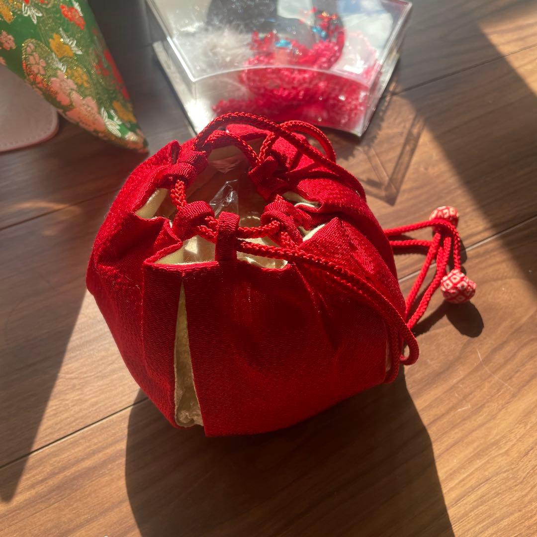 お値下げ中 七五三用 花柄リボン　髪飾り•巾着付