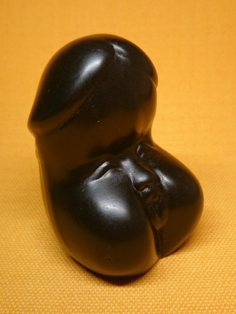 お多福　彫刻　石製　オブジェ　置物　インテリア　工芸品　美術品　A1367