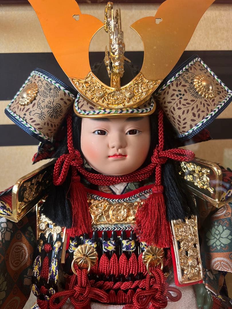 【五月人形・美品】吉徳大光作 「初陣飾り」子供大将　武者人形ガラスケース飾り