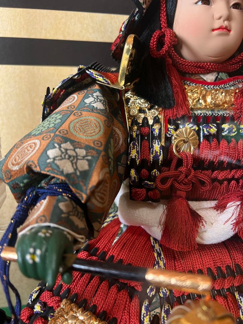 【五月人形・美品】吉徳大光作 「初陣飾り」子供大将　武者人形ガラスケース飾り