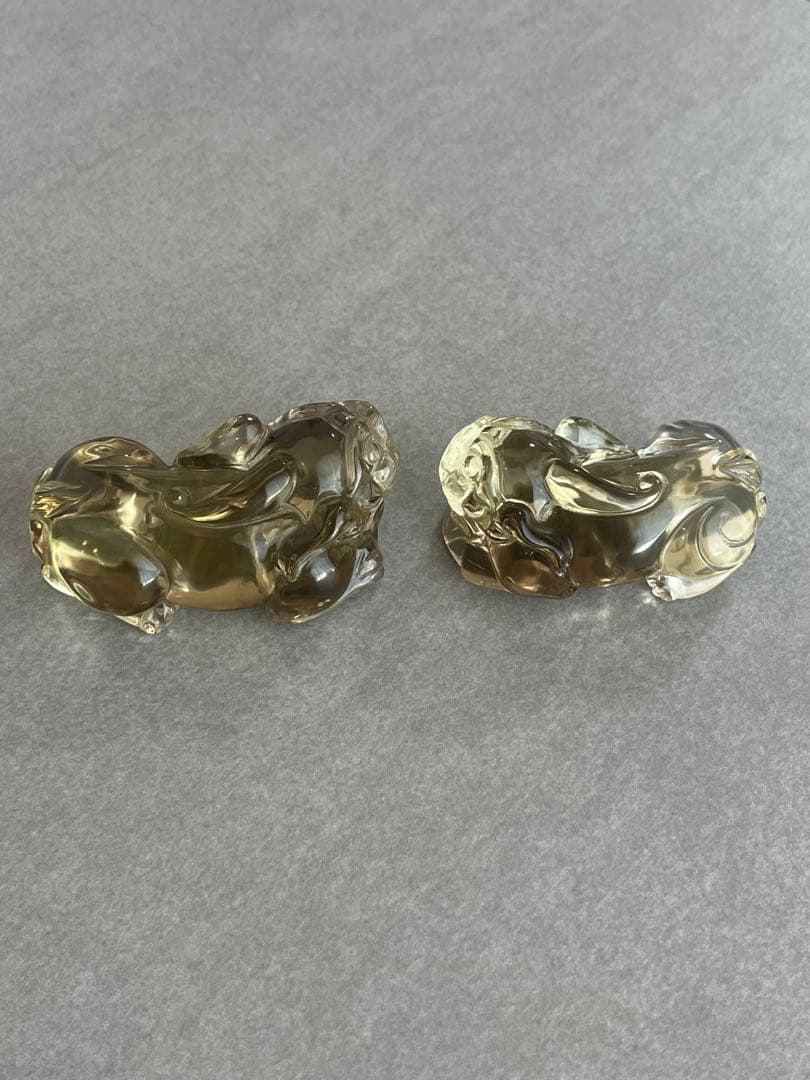 【高品質】スモーキーシトリン　貔貅ペア　置物