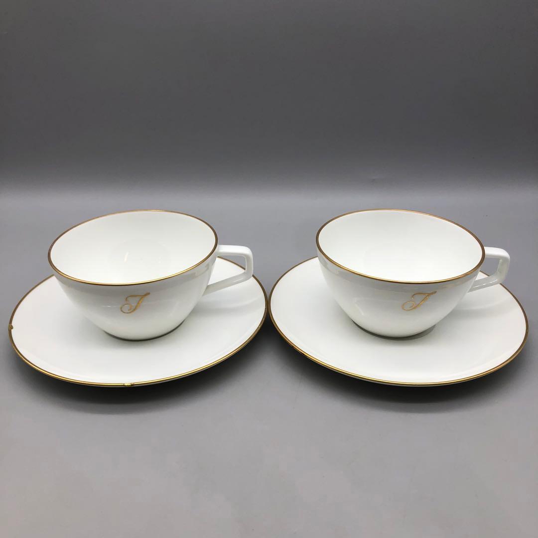 オークラ大倉陶園ゴールドラインイニシャルTカップソーサーボウル高台皿アンティーク