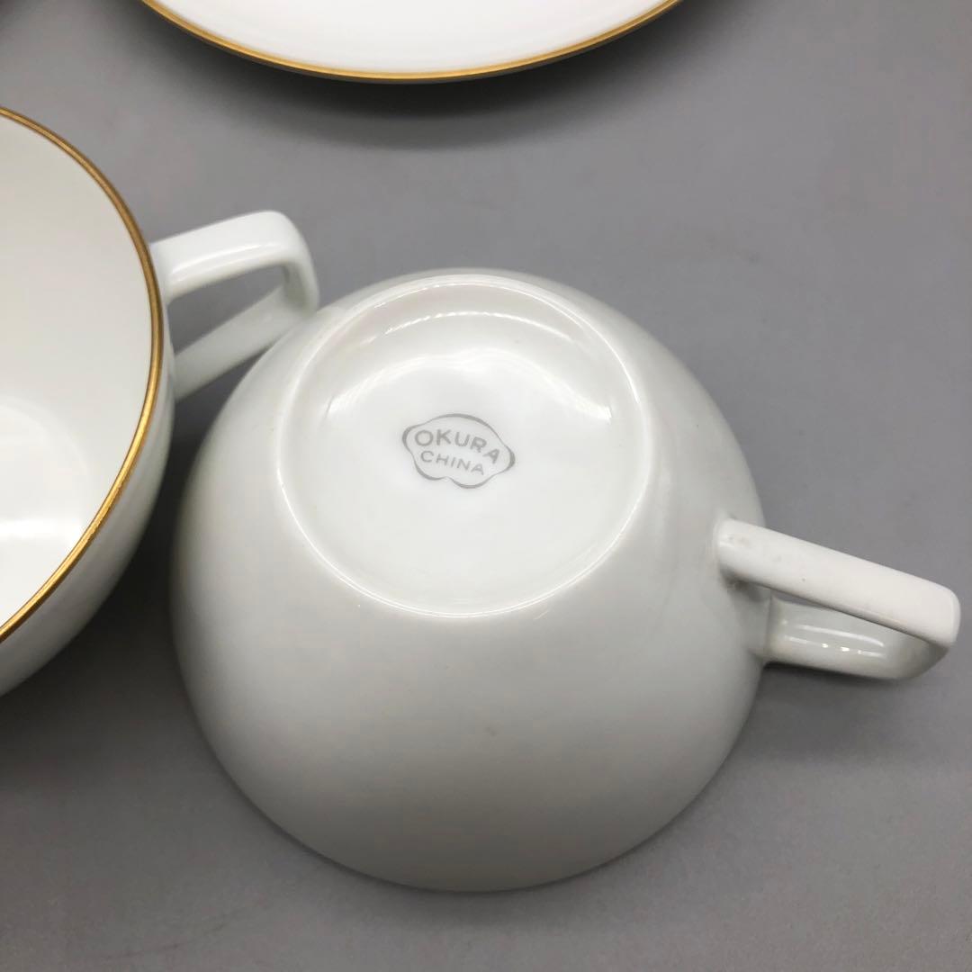 オークラ大倉陶園ゴールドラインイニシャルTカップソーサーボウル高台皿アンティーク