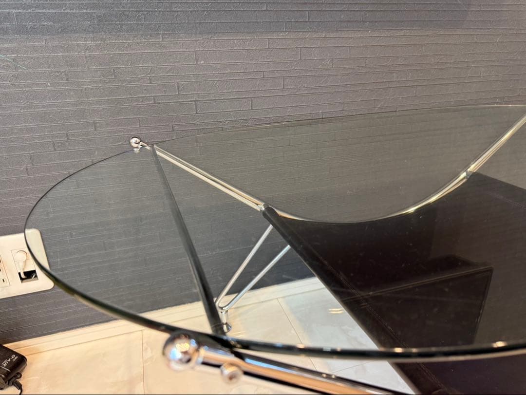 スペースエイジ ガラスローテーブル ヴィンテージ レザー ミッドセンチュリー