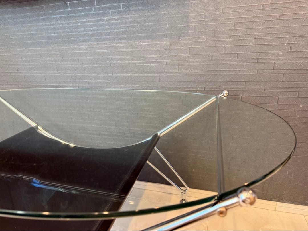 スペースエイジ ガラスローテーブル ヴィンテージ レザー ミッドセンチュリー