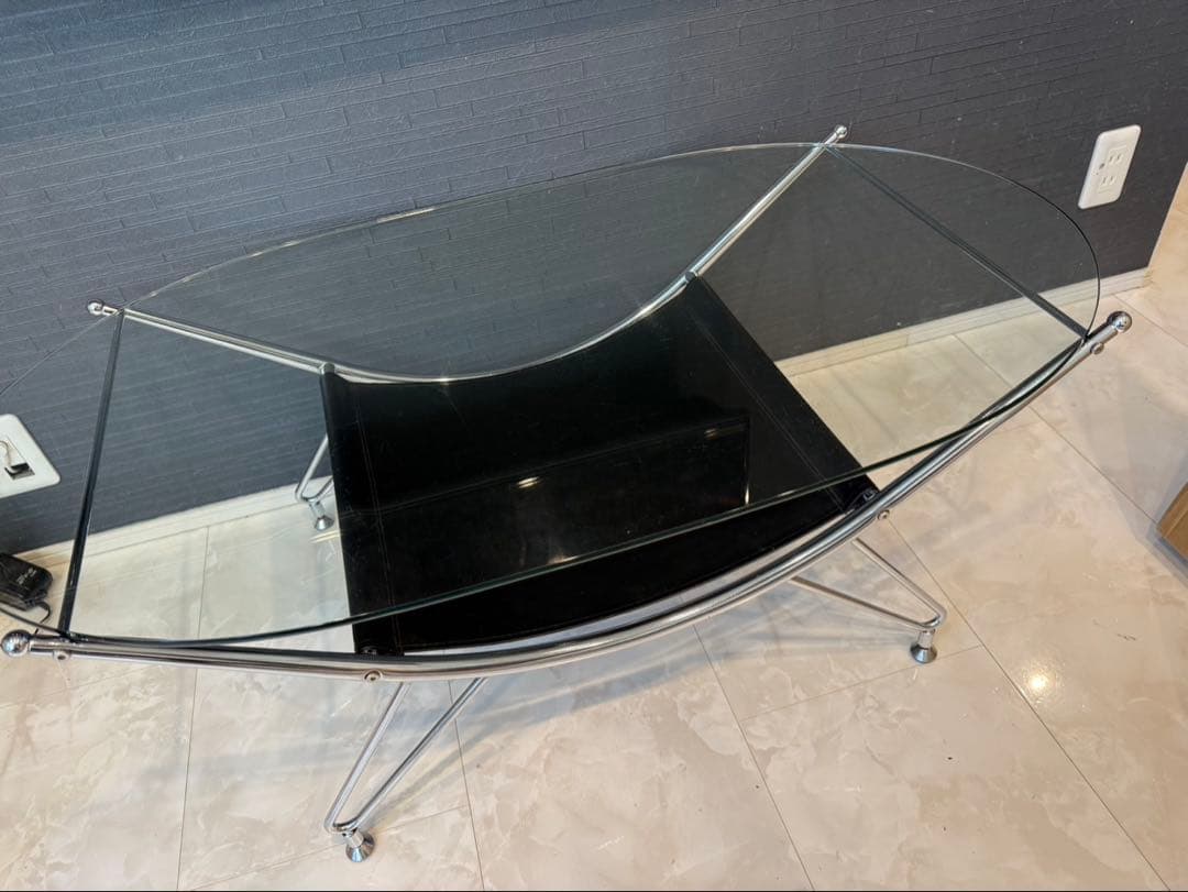 スペースエイジ ガラスローテーブル ヴィンテージ レザー ミッドセンチュリー