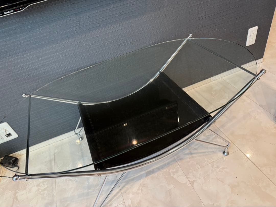 スペースエイジ ガラスローテーブル ヴィンテージ レザー ミッドセンチュリー