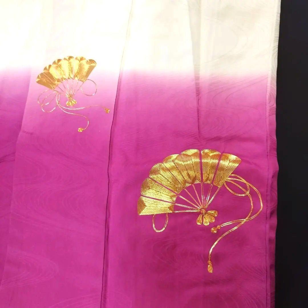 七五三　7歳　女児 華やかな扇柄の和服と帯セット　正絹　金糸