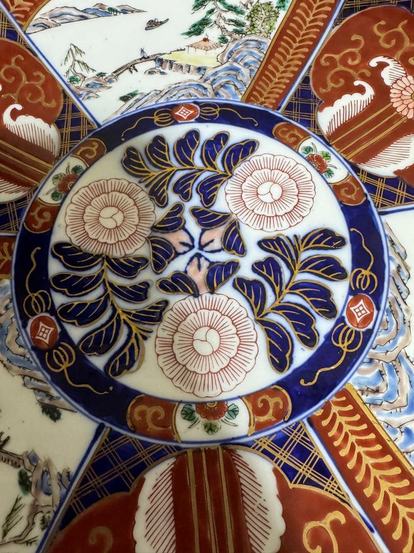 古伊万里　大皿　秀峰　日本の伝統的な陶磁器装飾皿　37.5cm