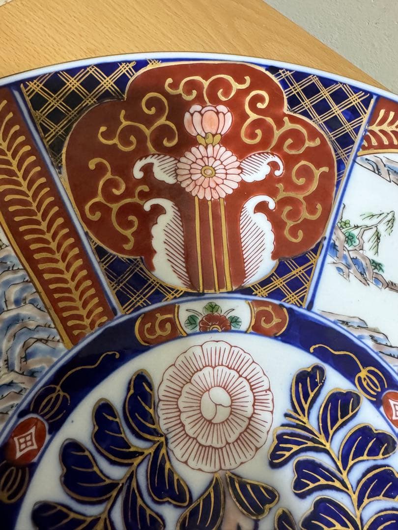 古伊万里　大皿　秀峰　日本の伝統的な陶磁器装飾皿　37.5cm