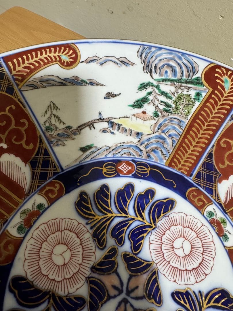 古伊万里　大皿　秀峰　日本の伝統的な陶磁器装飾皿　37.5cm