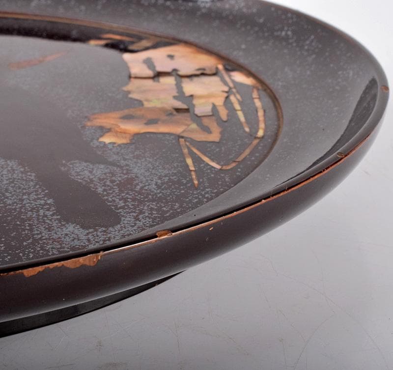 黒漆　螺鈿闇蒔絵　光琳月梅之図　闇鴉盆　時代箱付　V　3698B