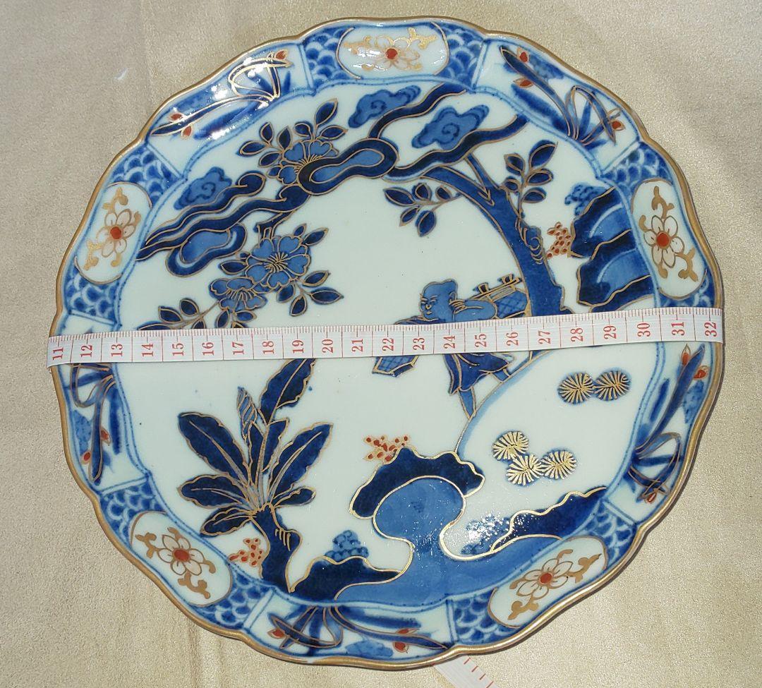 大明成化年製 古伊万里 染付 金彩金縁色絵 中皿 江戸後期