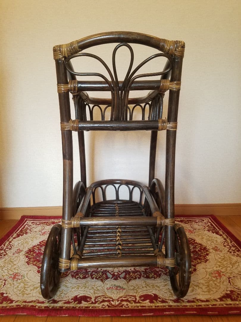 ヴィンテージ 高級家具 オールドラタン ラック 乳母車 フラワーベース