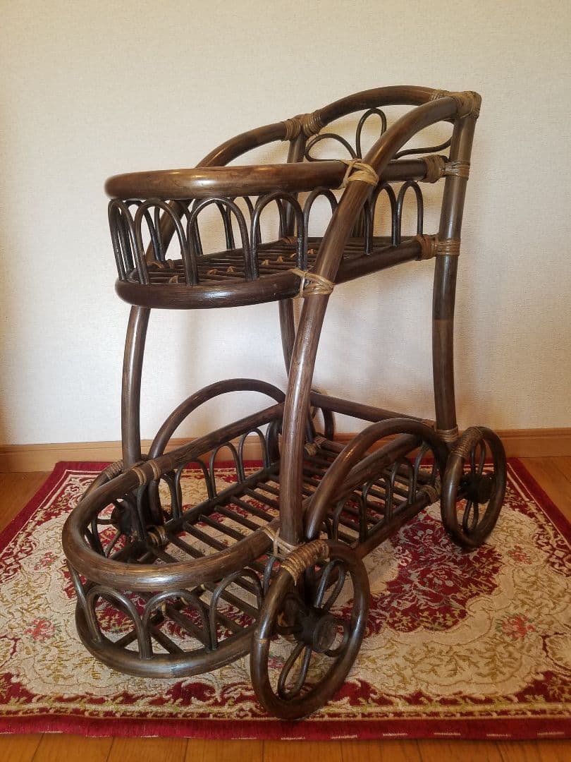 ヴィンテージ 高級家具 オールドラタン ラック 乳母車 フラワーベース