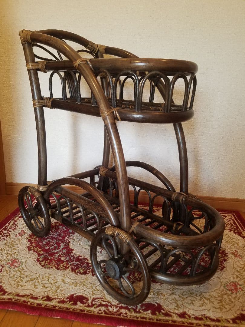 ヴィンテージ 高級家具 オールドラタン ラック 乳母車 フラワーベース