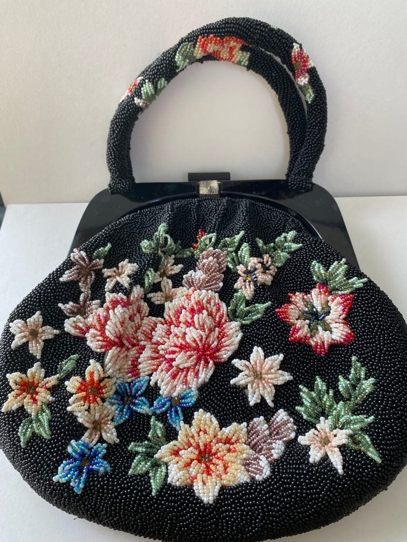 最終値下】ビンテージ 昭和レトロ ビーズバッグ 手刺繍 和装 - メルカリ