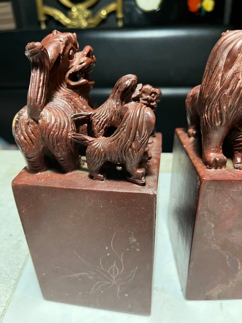 狛犬、獅子、中国狛犬、寿山石彫刻、狛犬彫刻、石材狛犬