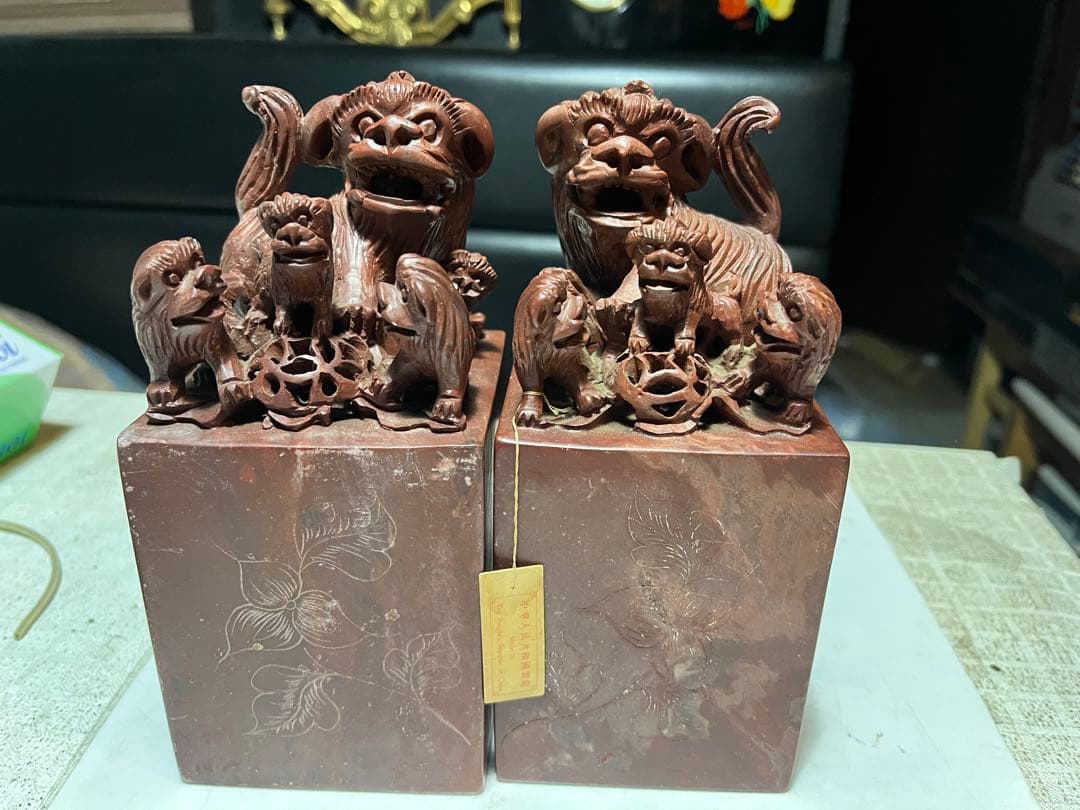 狛犬、獅子、中国狛犬、寿山石彫刻、狛犬彫刻、石材狛犬