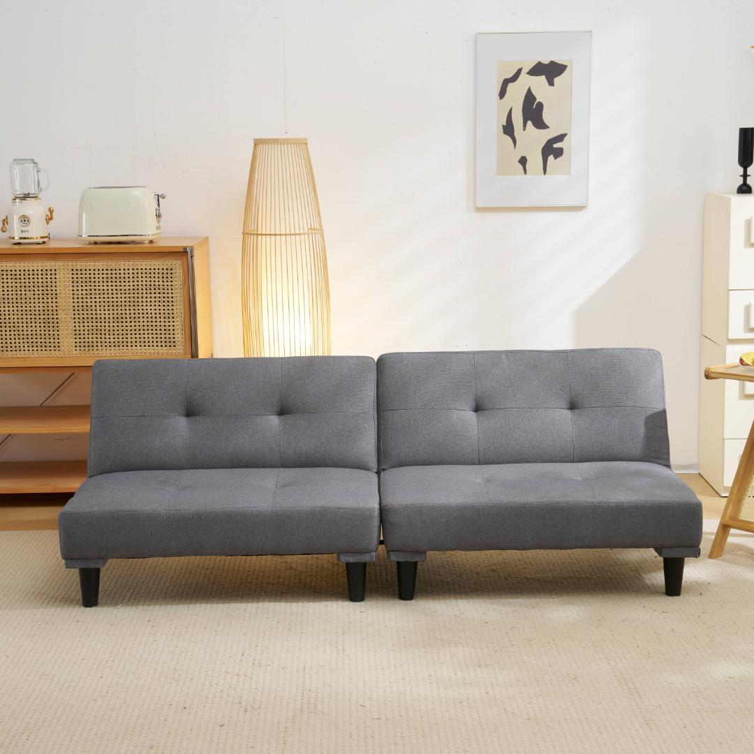 ソファベッドロータイプ 2人リクライニングソファ 背もたれ 3段階 グレー