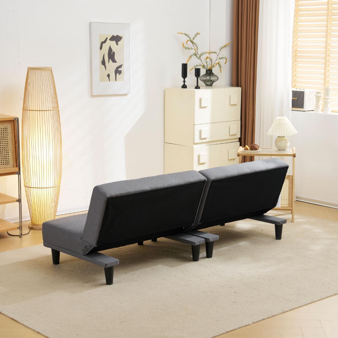 ソファベッドロータイプ 2人リクライニングソファ 背もたれ 3段階 グレー