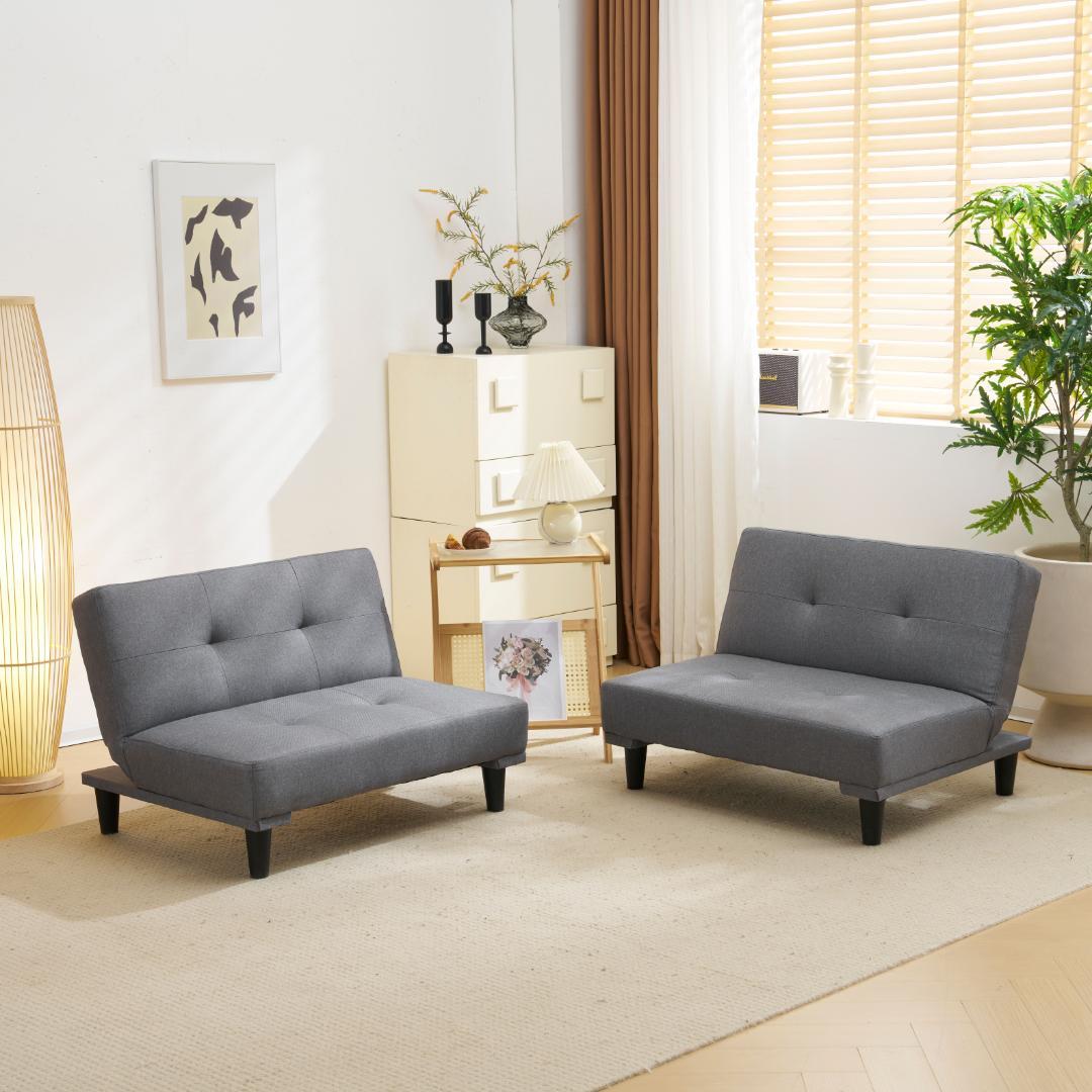 ソファベッドロータイプ 2人リクライニングソファ 背もたれ 3段階 グレー