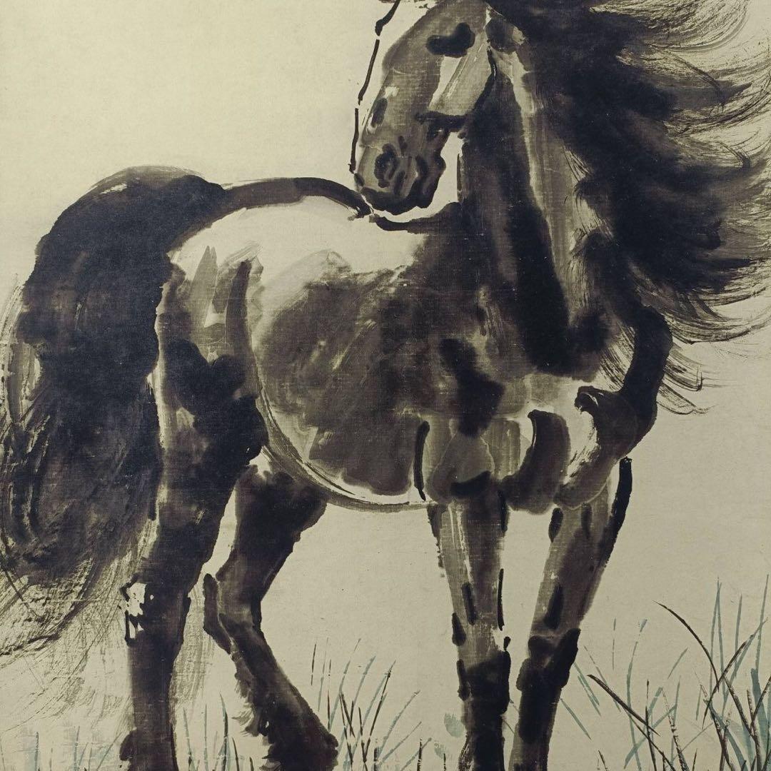 徐悲鴻《名駿図》　三尺中堂　掛軸　中国名人書画　馬図　壁掛け装飾
