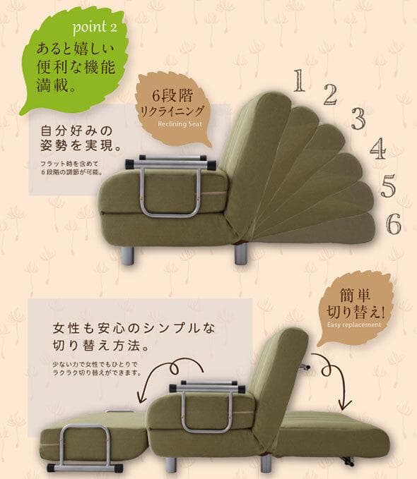 新品未使用　カウチソファベッド　シングルサイズ　クッション付き グリーン