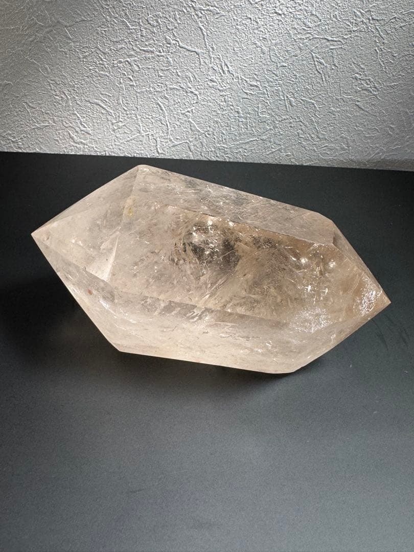 高品質◎バイカラーライトスモーキークォーツダブルポイント　虹＆リモナイトin