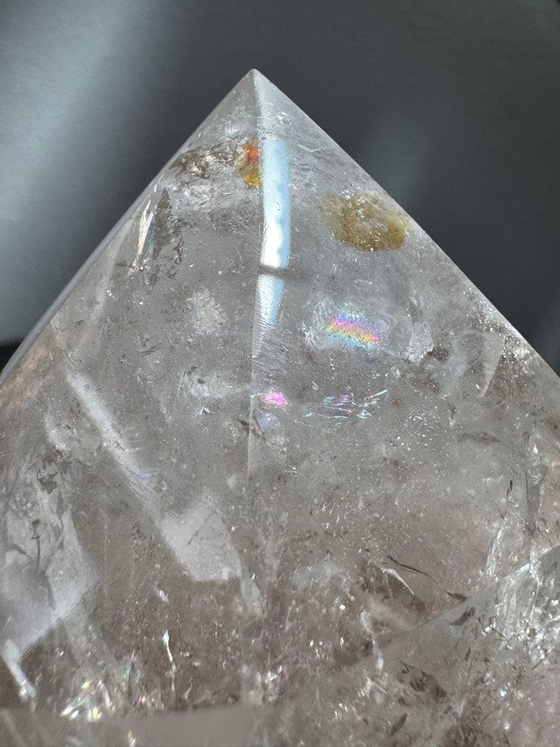 高品質◎バイカラーライトスモーキークォーツダブルポイント　虹＆リモナイトin