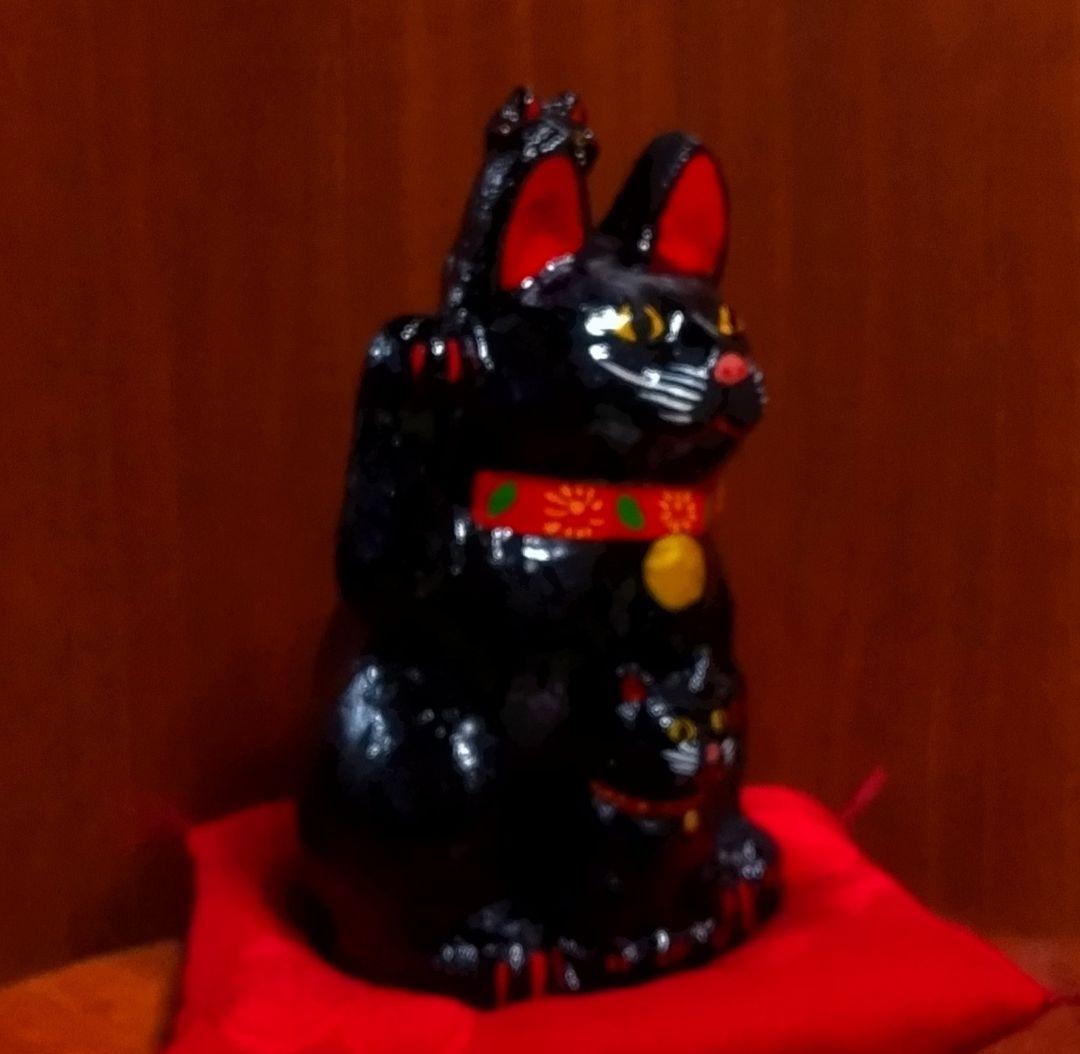 三河招き猫 親子猫 サビ猫＆クロ猫２点セット 土人形 美品