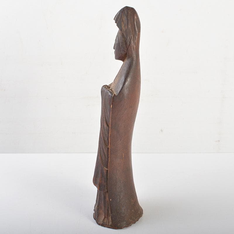 仏教美術　木彫　観音菩薩立像　仏像　在銘　高さ約31cm　時代箱付　MR7171